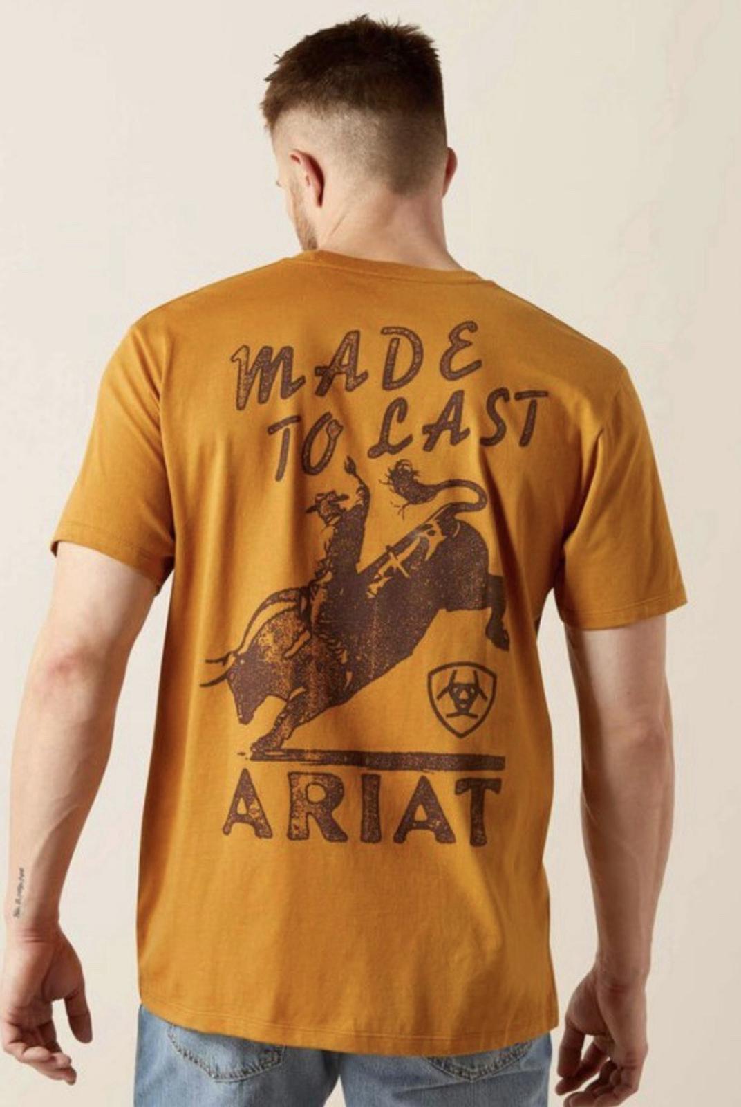 NWT Ariat Boot S/S Men's Big Bull Rider Short Sleeve T-Shirt Bone brown Lg