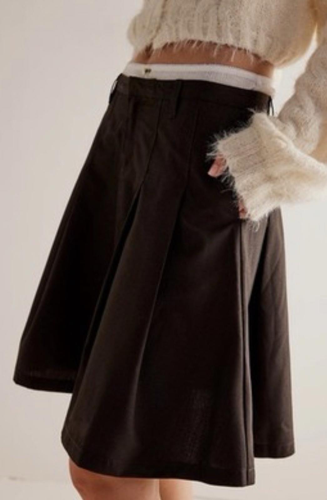 NEW Free People We The Free Suiting Pleated Skirt Chocolate Combo Size 2 NWT