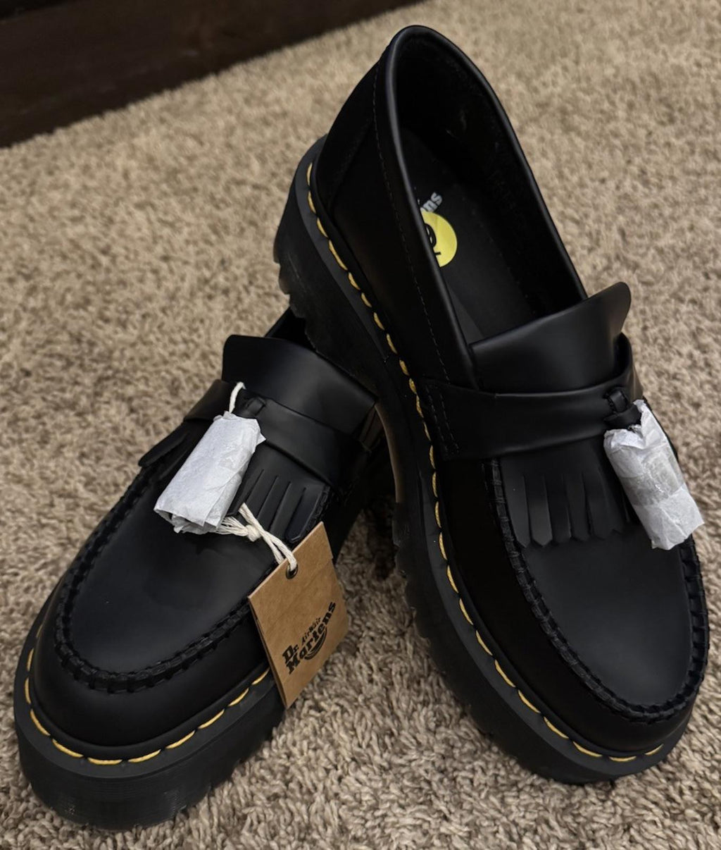 Dr. Martens Adrian Quad Tassel Loafers Black Leather Shoes Size 9W, 8M, 7 UK 41