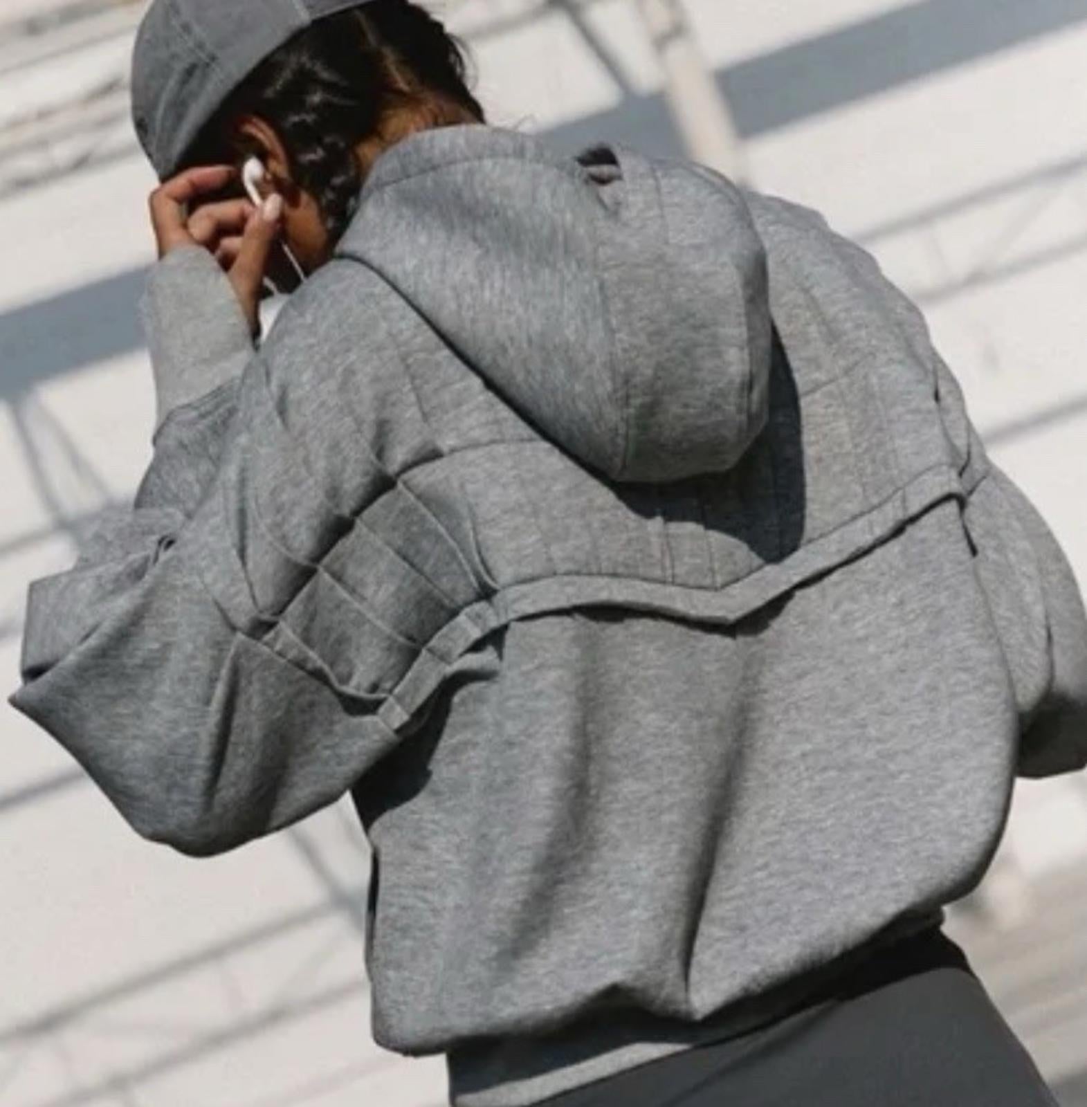Free People Movement Pick It Up Pleated Knit Insulated Heather Grey Hoodie NEW S