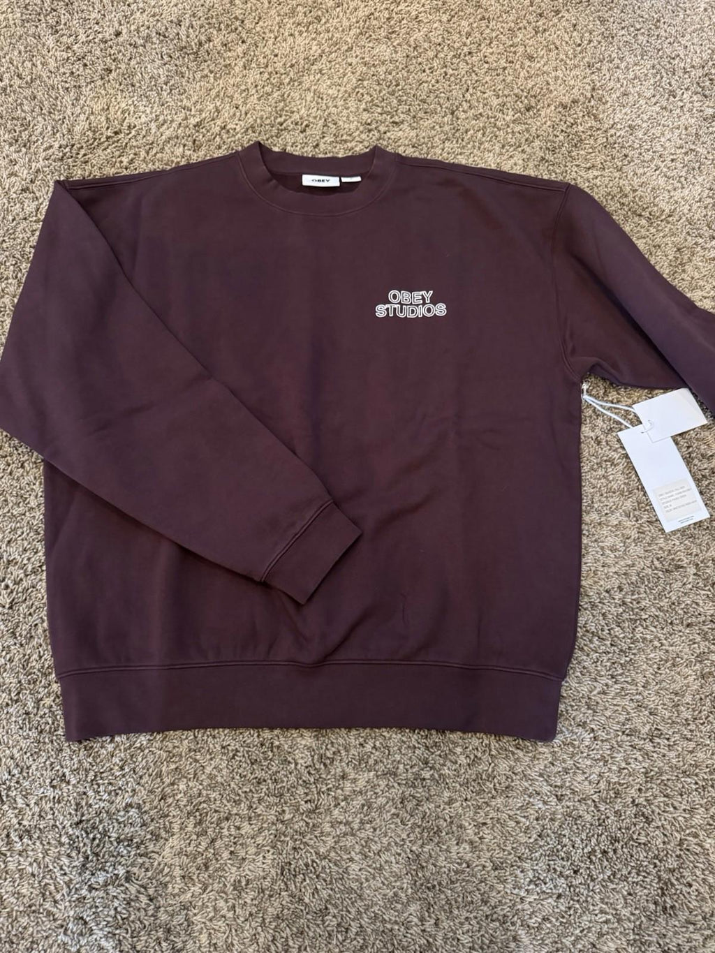 NEW! OBEY STUDIOS FADED CREW Burgundy Winetasting Faded Red Size Medium