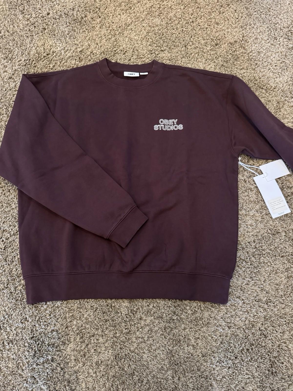 NEW! OBEY STUDIOS FADED CREW Burgundy Winetasting Faded Red Size Medium