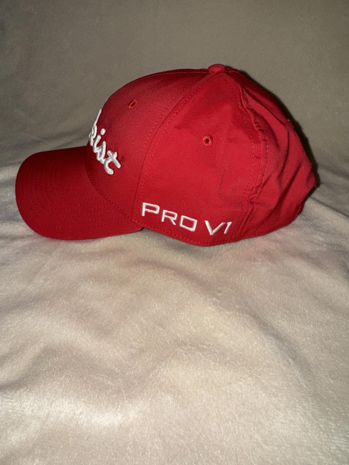 Titleist Golf Tour Performance FJ Pro V1 Adjustable Red Hat Cap White Embroidery