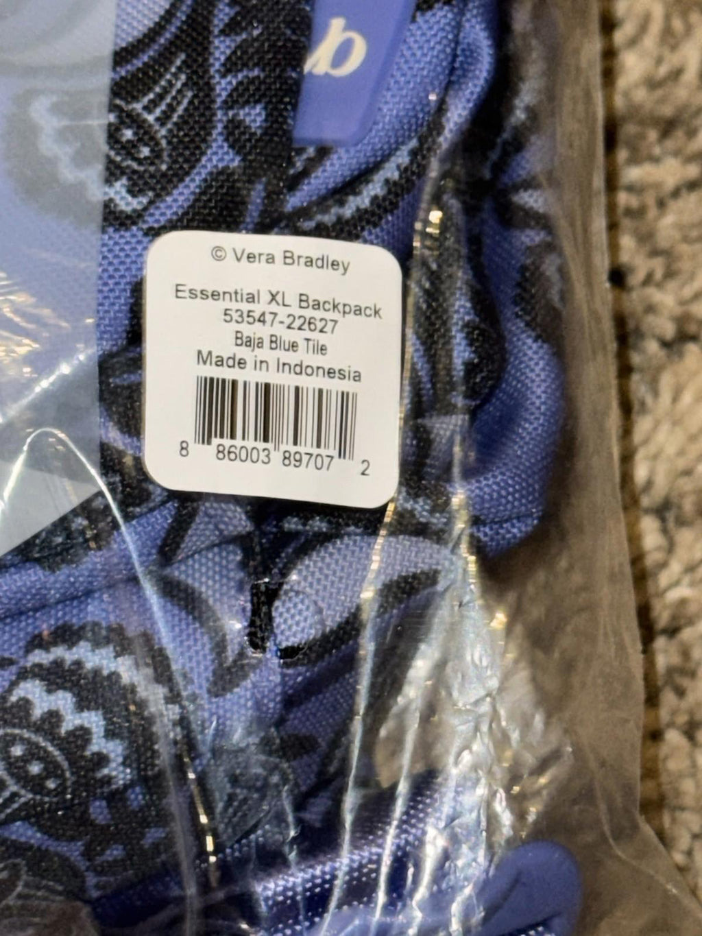 Vera Bradley XL Backpack Baja Blue Tile NWT Carry On Laptop Travel Work School