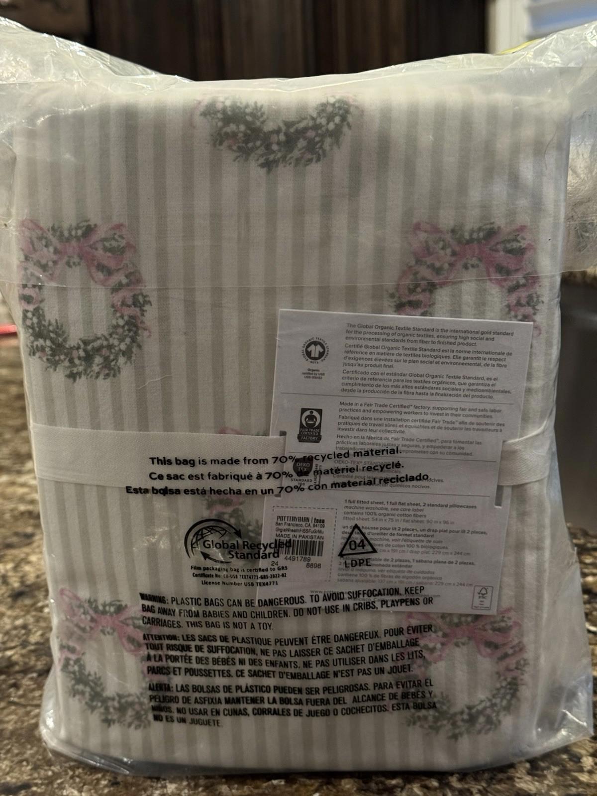 Pottery Barn Teen Georgia Wreath Organic Flannel Sheet Set. FULL NEW