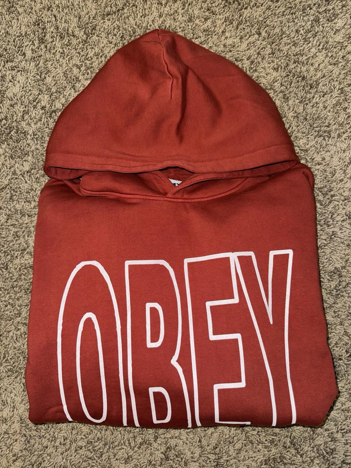 OBEY Rust Logo Long Sleeve Heavy Hoodie Sweatshirt Size Medium NEW
