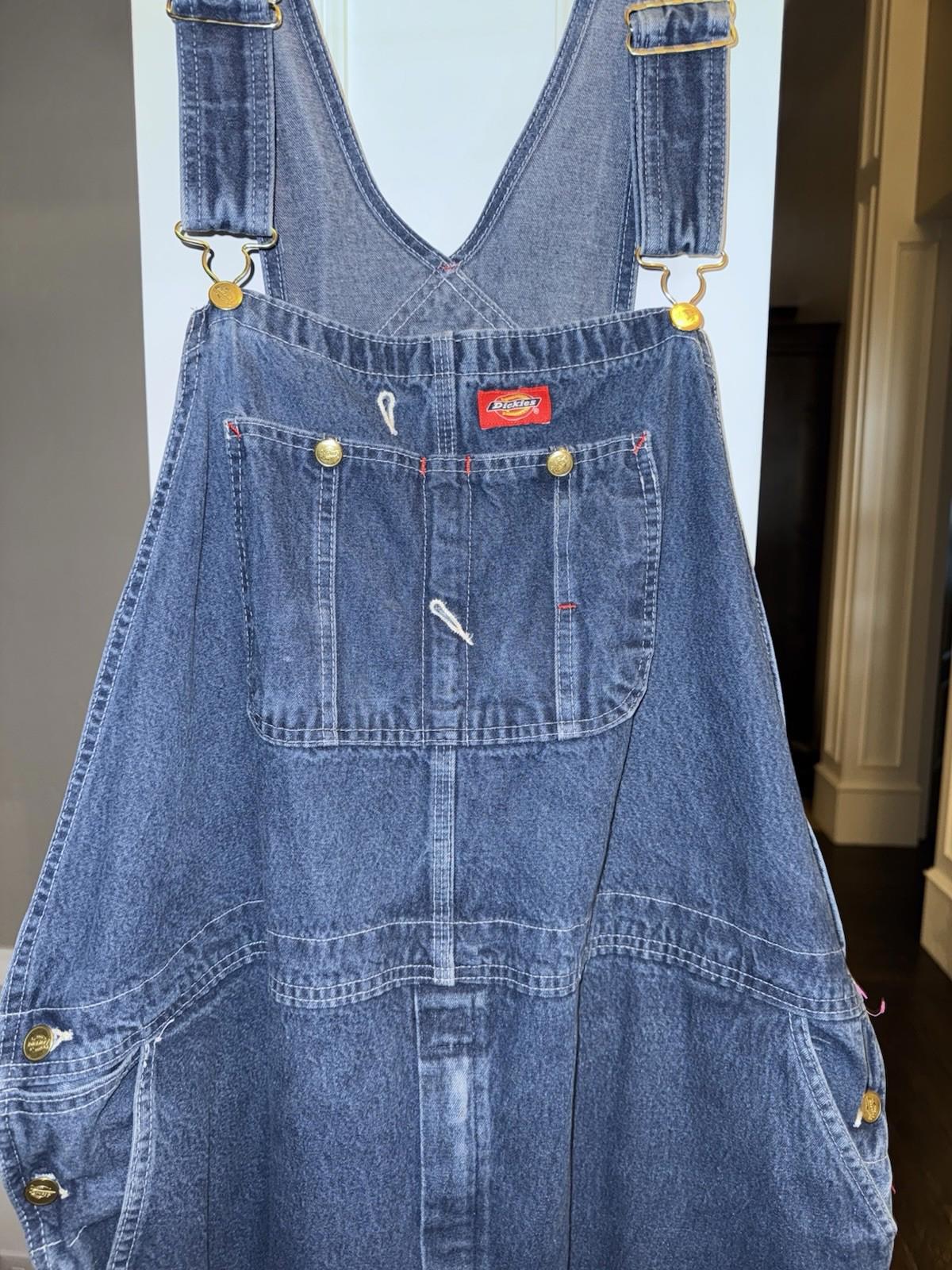 Dickies Mens Overalls Sz 50x30 Oversized Denim Bibs Workwear Blue Jean Classic
