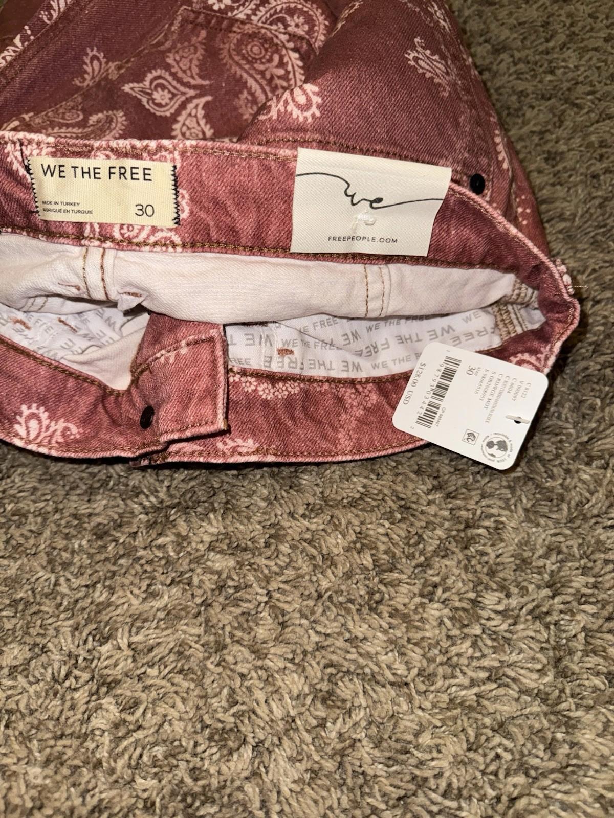 FREE PEOPLE We The Free Good Luck Printed Barrel Jeans Sz 30 Bandana Block NEW