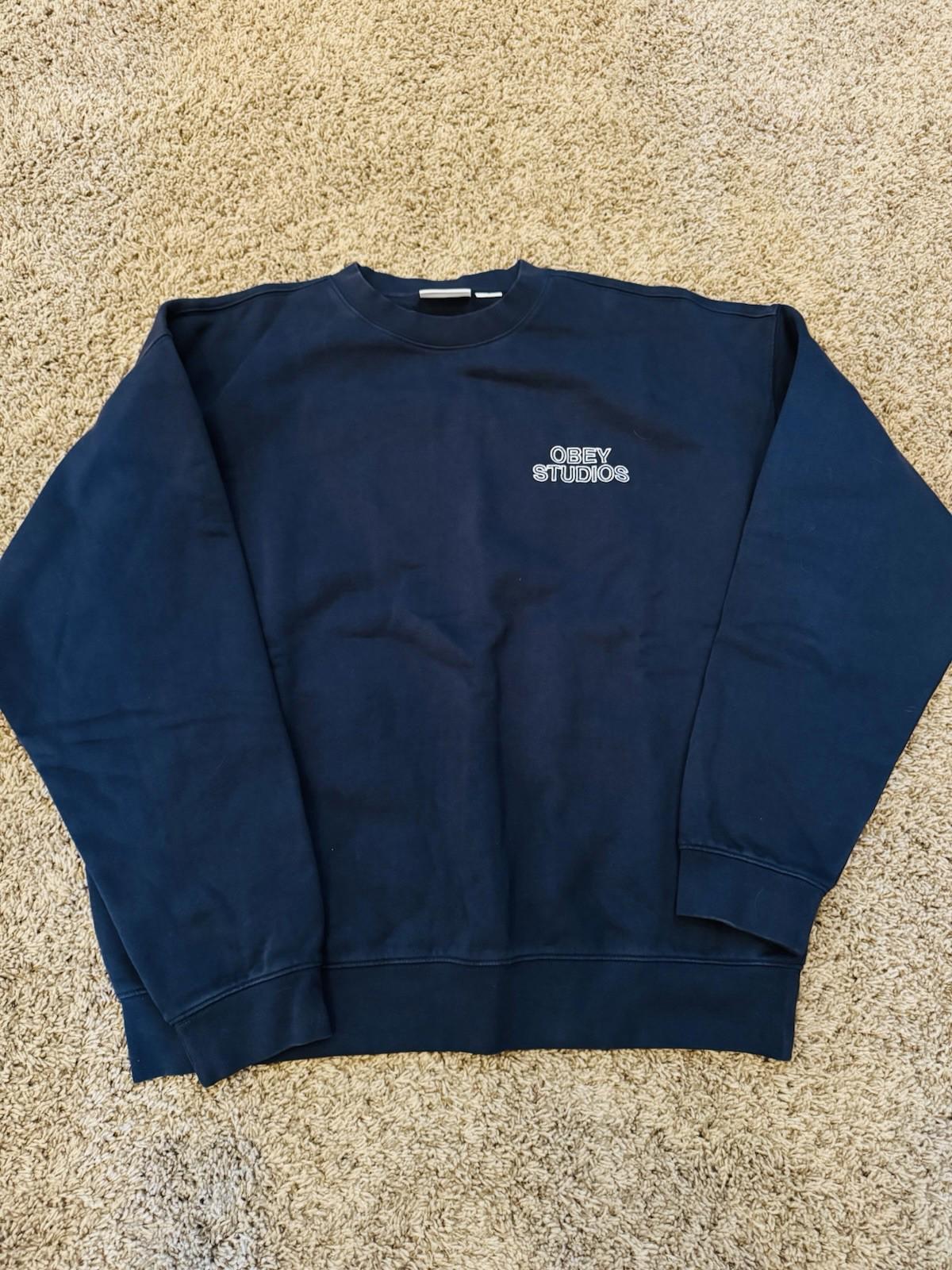 NEW! OBEY STUDIOS FADED CREW Navy Blue Size Medium