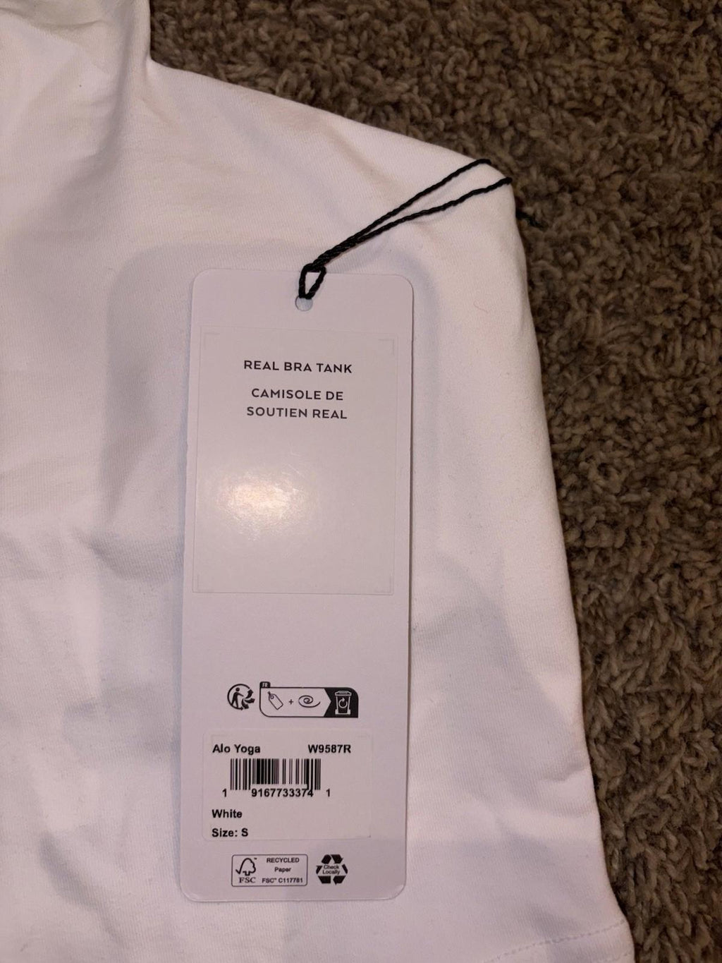 NEW! ALO Yoga Original Airbrush Real Bra Tank White Women's S NWT