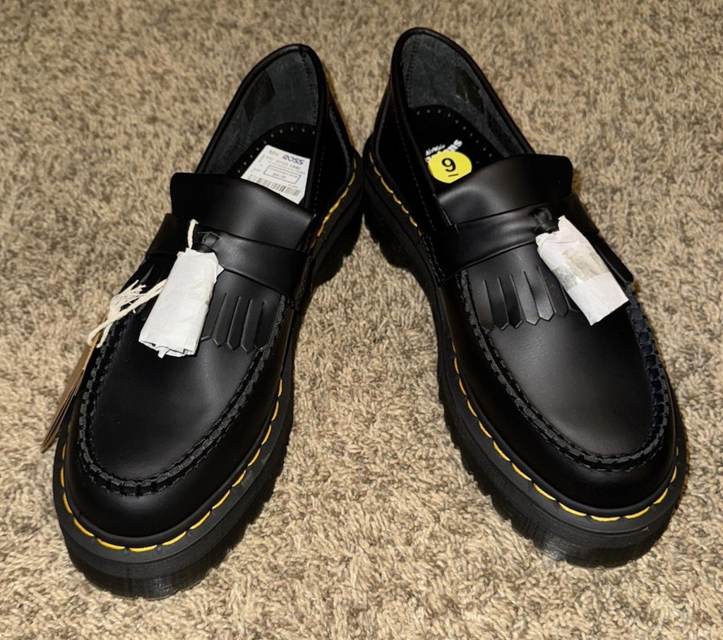 Dr. Martens Adrian Quad Tassel Loafers Black Leather Shoes Size 9W, 8M, 7 UK 41