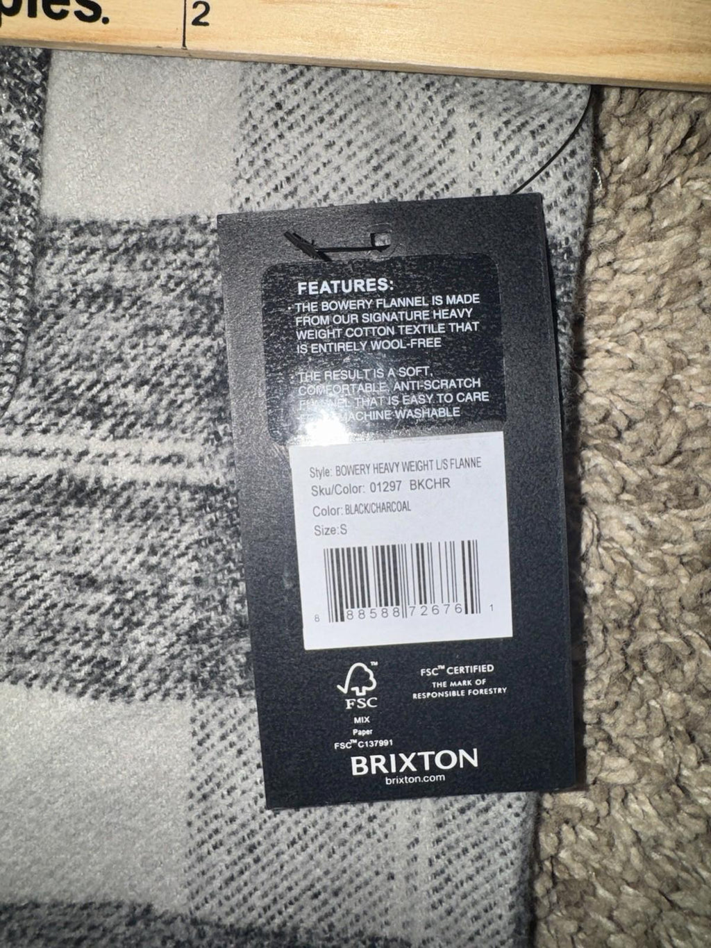Brixton Men's Bowery Heavy Weight L/S Flannel Shirt S - Black / Charcoal NEW