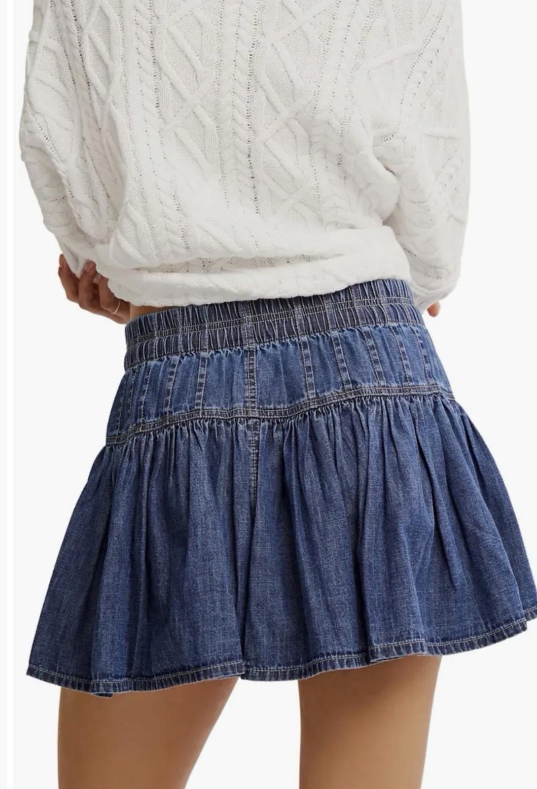 Free People We The Free Roselle Denim Mini Skirt Button Drawstring High Rise XS