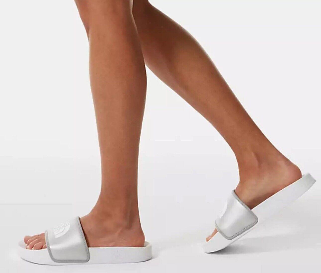 NORTH FACE WOMENS METALLIC SILVER BASE CAMP SLIDES NEW 10