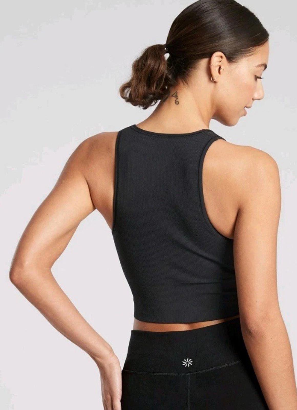 NWT Athleta Aurora Crop Black Tank Medium Ribbed Seamless Support Wide Strap NEW