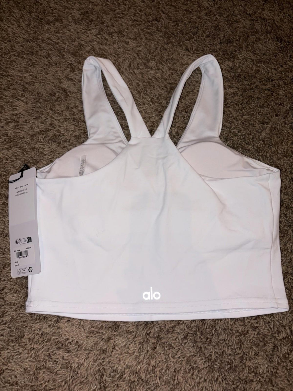 NEW! ALO Yoga Original Airbrush Real Bra Tank White Women's S NWT