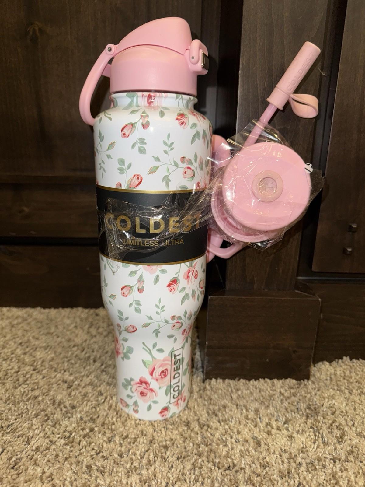 NEW Rare Coldest 46oz Limitless Pink Petals - RARE, 3 Lids  Leak proof, NWOB