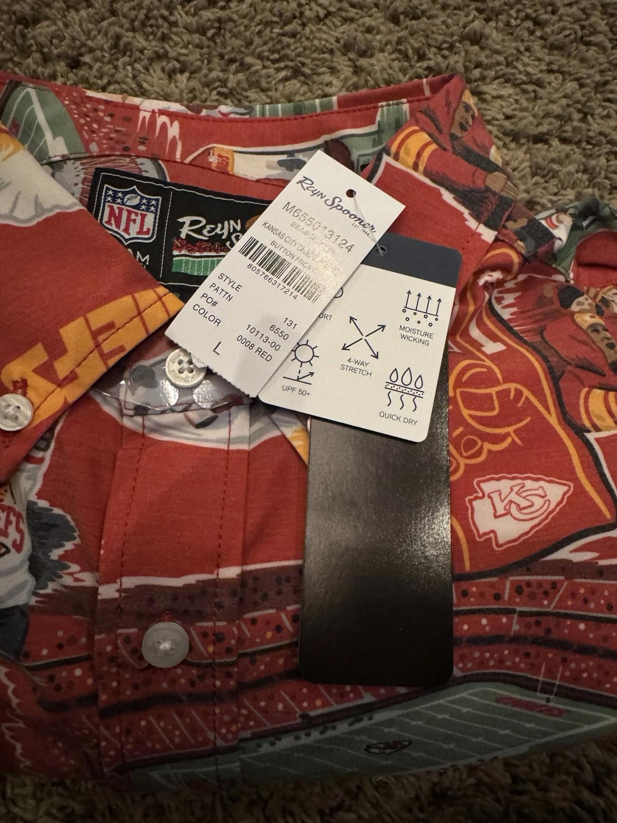 NEW Reyn Spooner x NFL Hawaiian Aloha Button Up Shirt LG Kansas City Chiefs NWT