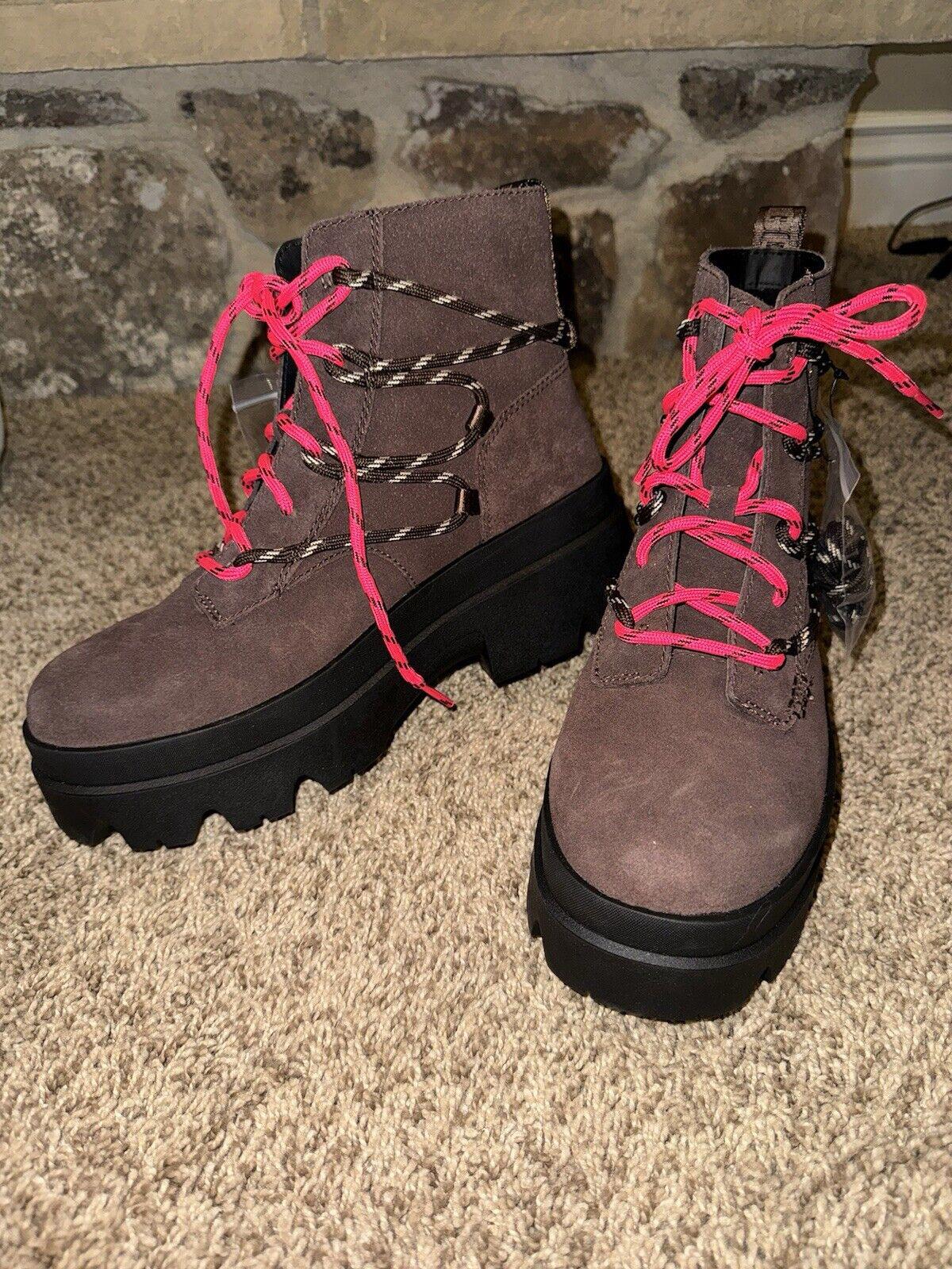 UGG BRISBANE LACE-UP SUEDE PLATFORM BOOTS SIZE 9.5