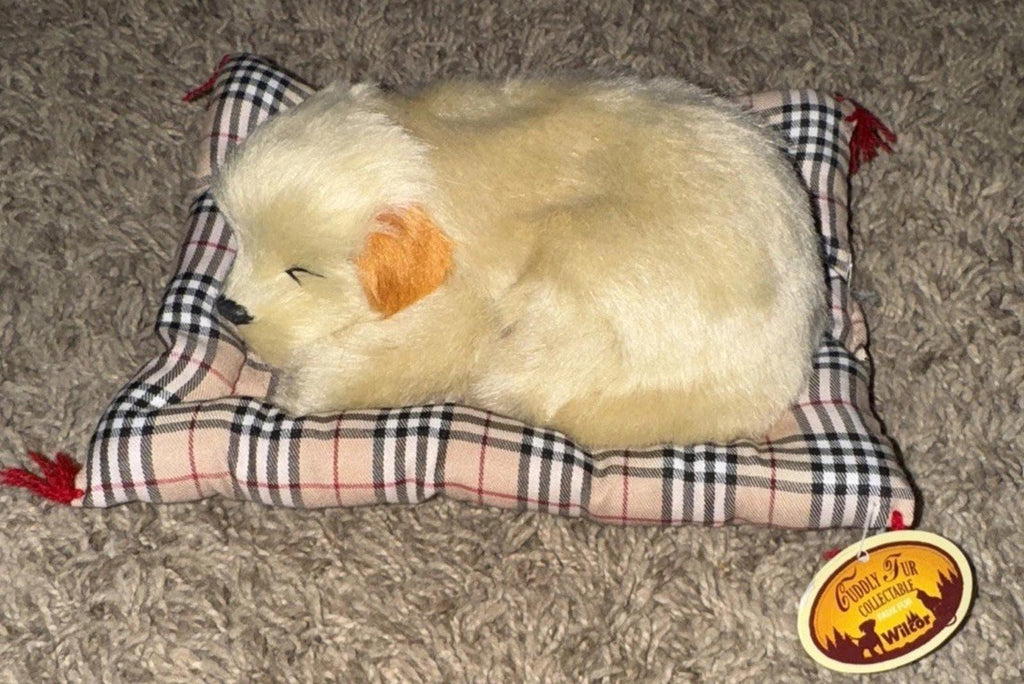 NEW! Fur SLEEPING PUPPY On A Blanket WILCOR CUDDLY FUR COLLECTIBLE