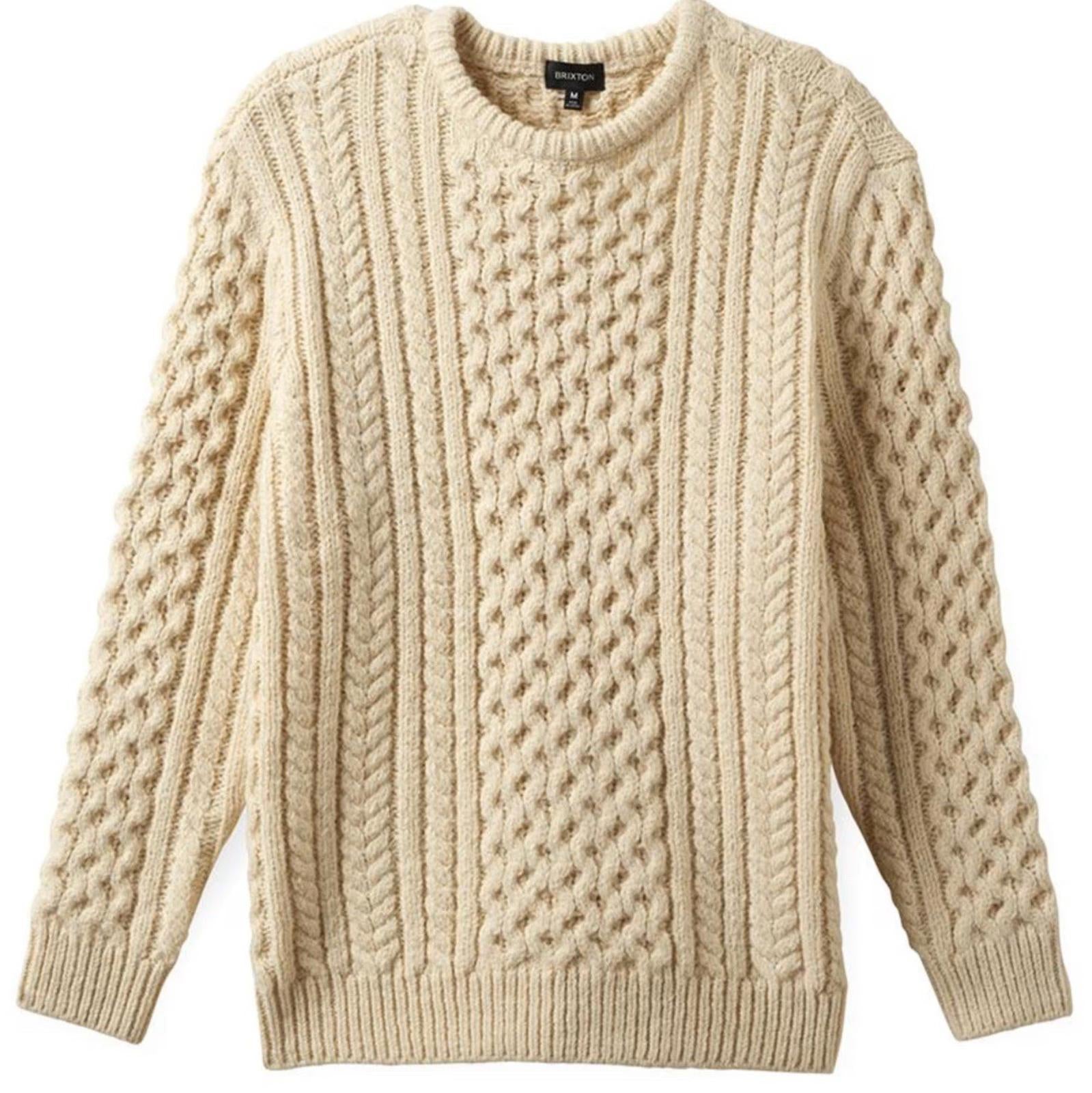 NEW Brixton Classic Fisherman Cable Knit Sweater in oatmeal color Size L