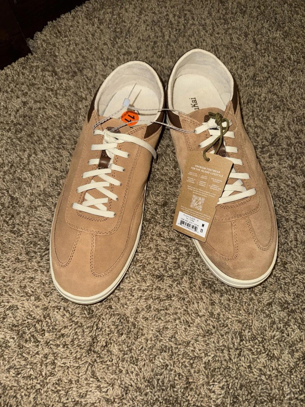 Olukai Punini Suede Men's Sneaker Shoes Tan Toffee Casual Lace Up Size 11 / 44eu