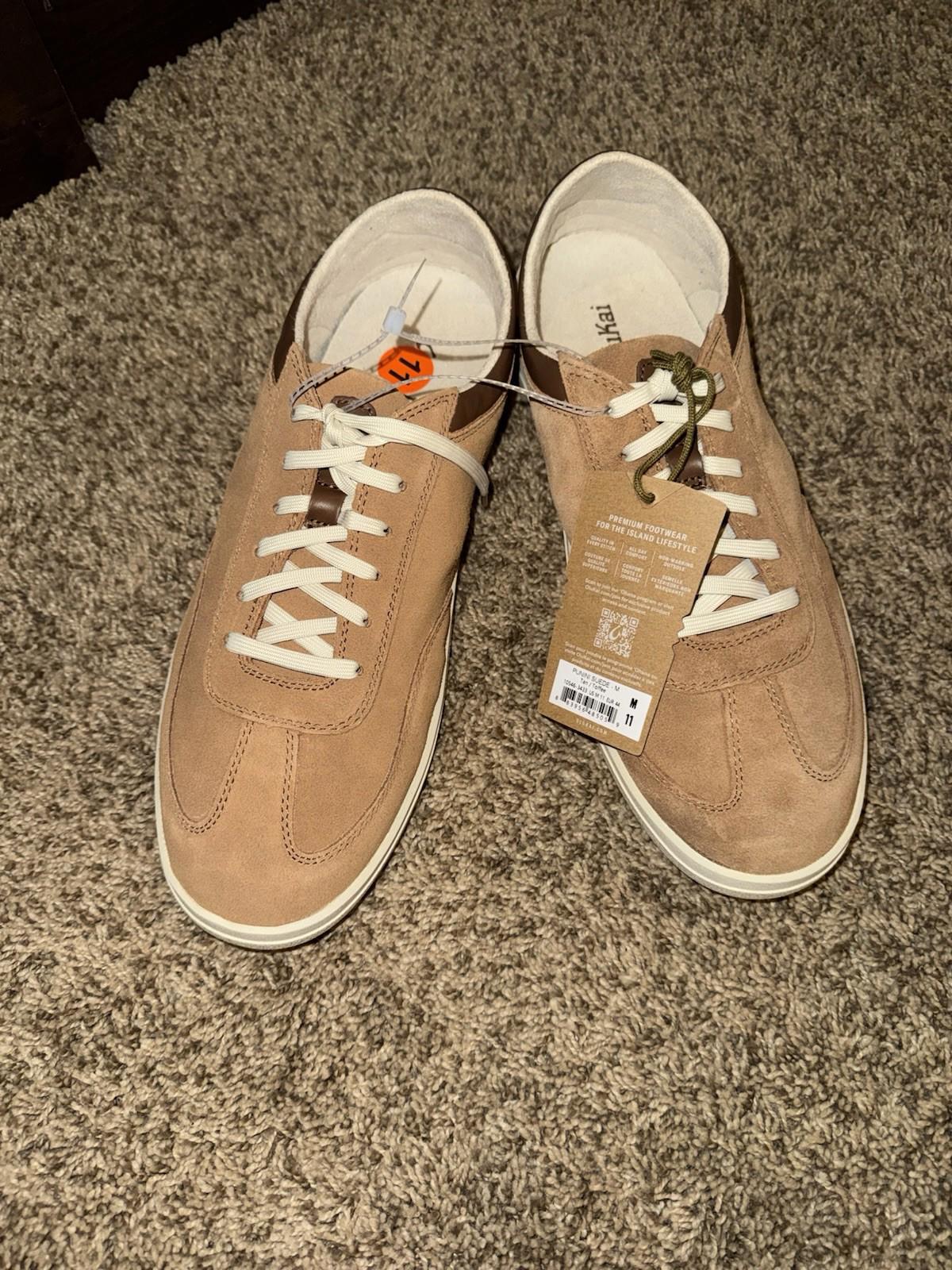 Olukai Punini Suede Men's Sneaker Shoes Tan Toffee Casual Lace Up Size 11 / 44eu