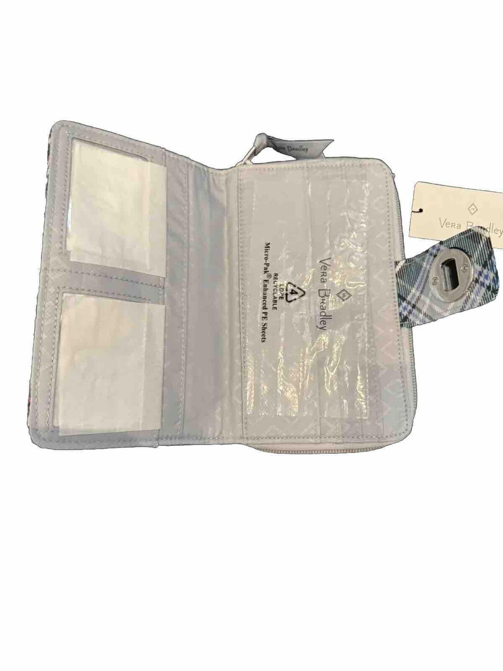 VERA BRADLEY RFID TURNLOCK WALLET IN SNOWY PLAID, NWT