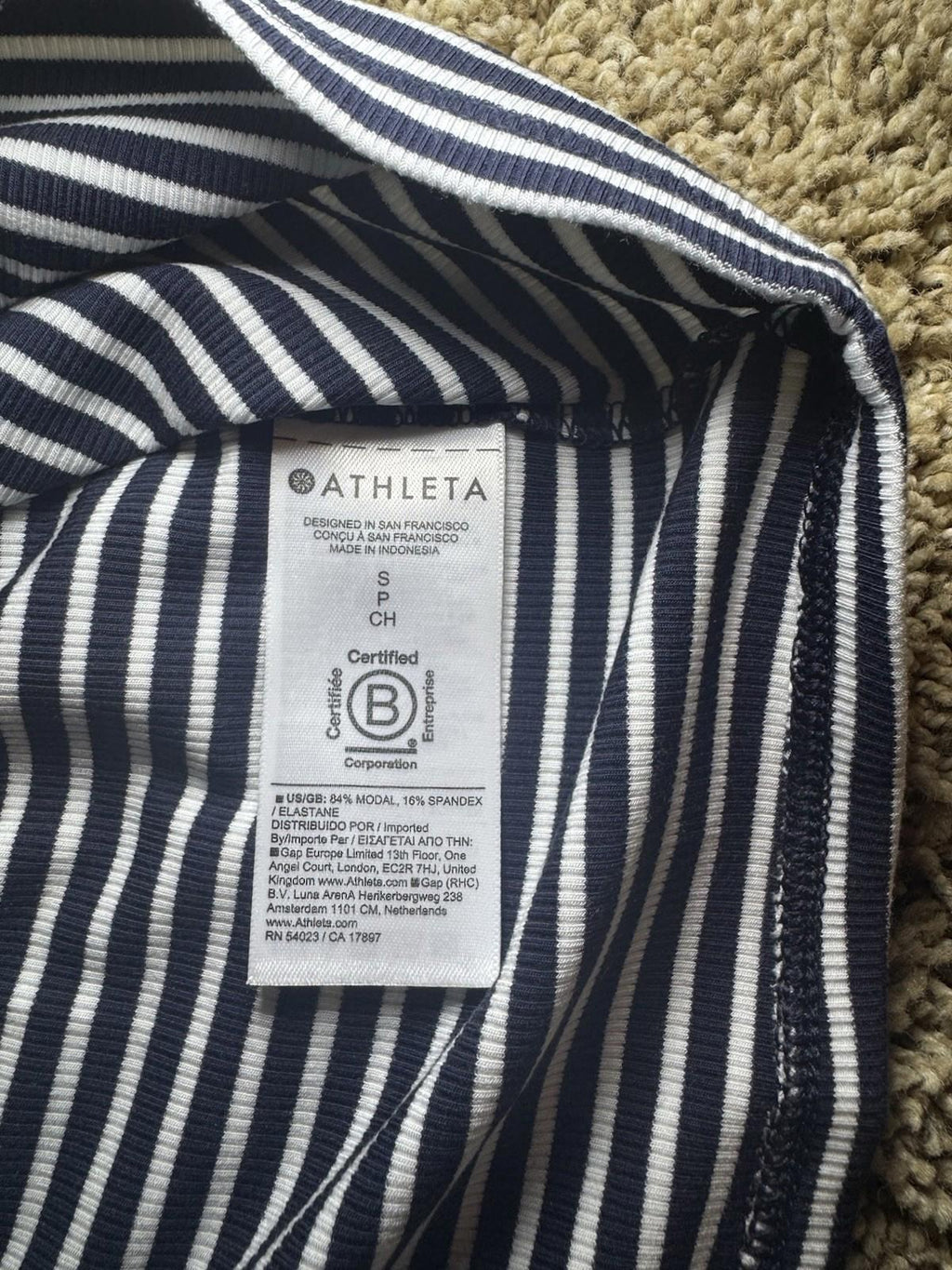 Athleta Signature Rib Crop Tee Sz S New $55 Martina Navy Stripe Short Knit Top