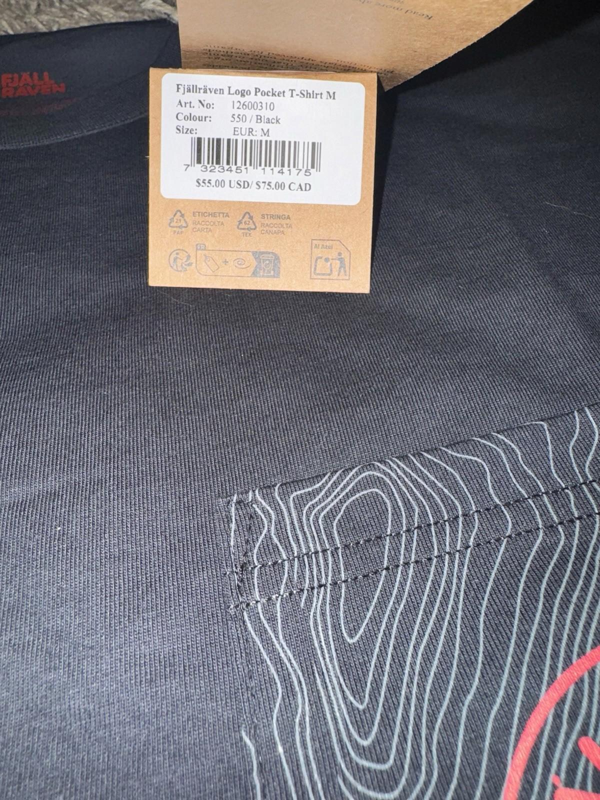 NEW! Limited Edition, RARE ￼Fjallraven Logo Pocket T-Shirt Black medium NEW
