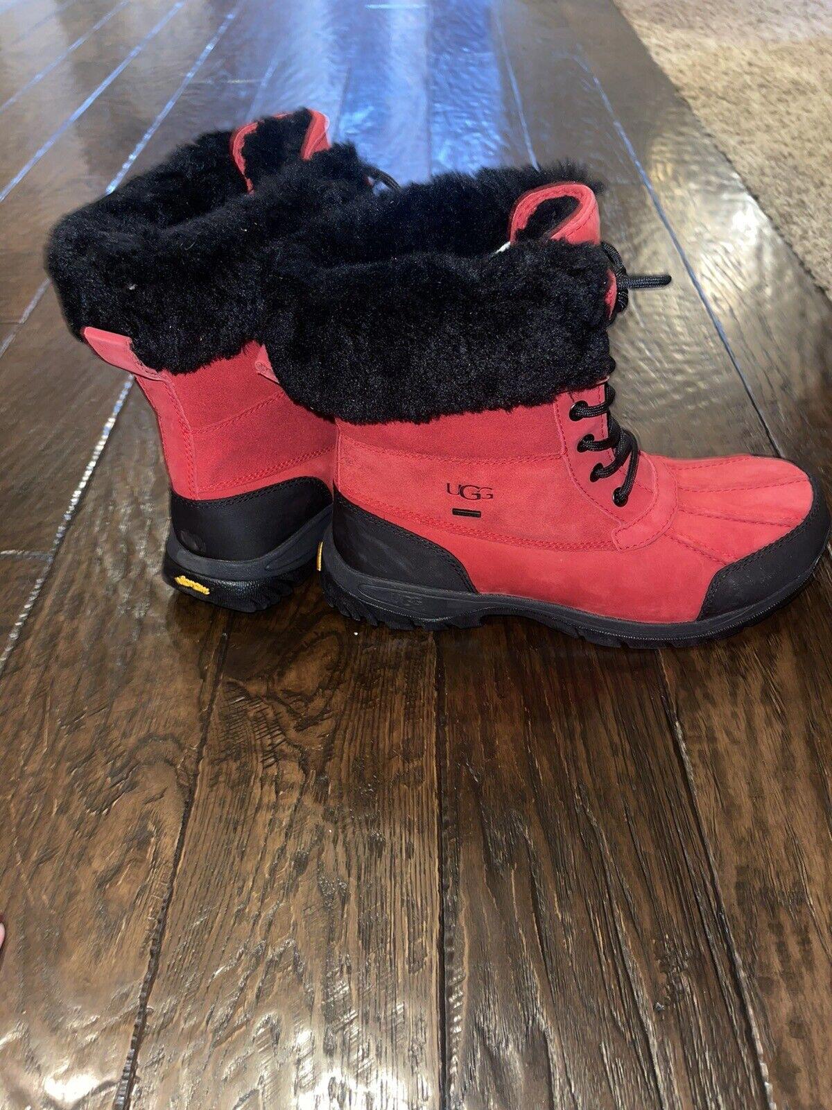 UGG Men's Butte Snow Boots Waterproof Red Leather Black SZ 9