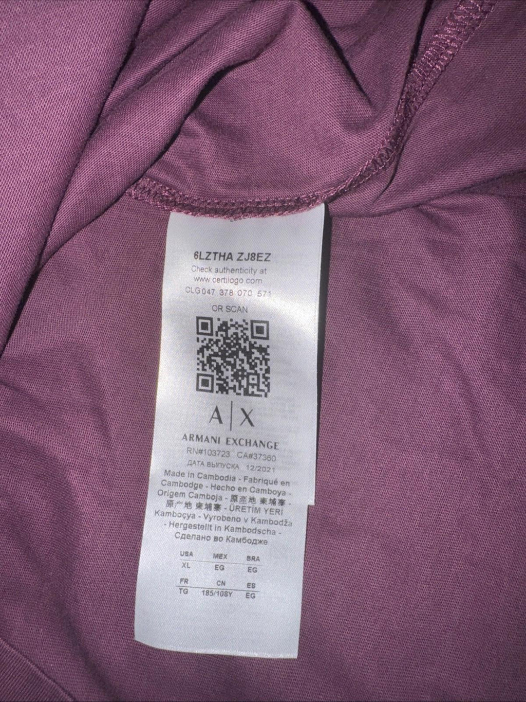 A|X Armani Exchange Men's Short Sleeve Crew Neck T-Shirt, Cabernet, XL NWOT