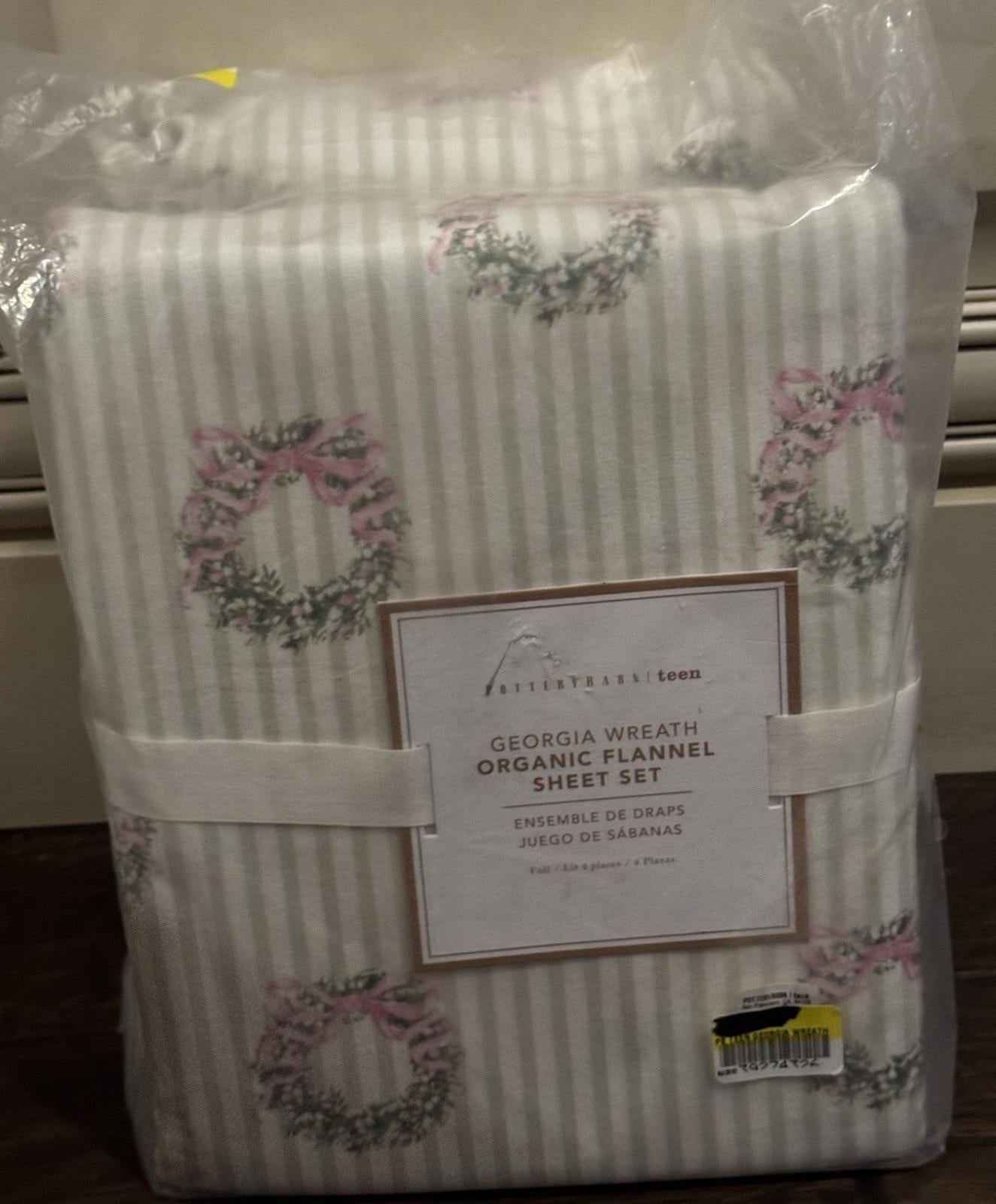 Pottery Barn Teen Georgia Wreath Organic Flannel Sheet Set. FULL NEW