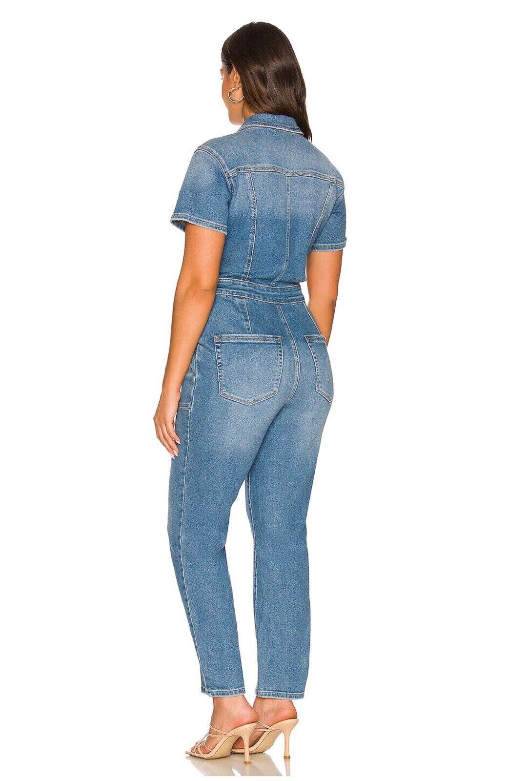 Good American Women's Denim Zipper Jumpsuit Size 5/2XL NWT