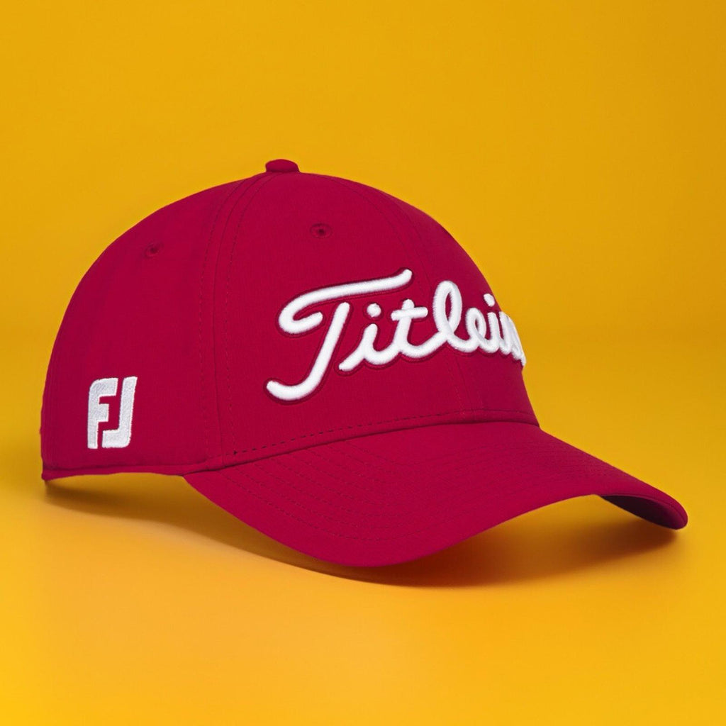 Titleist Golf Tour Performance FJ Pro V1 Adjustable Red Hat Cap White Embroidery