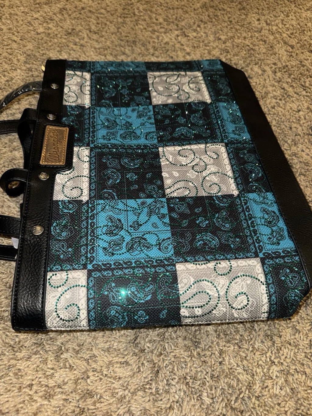 Wrangler Paisley Pattern Dual Sided Print Large-hobo Tote- Turquoise