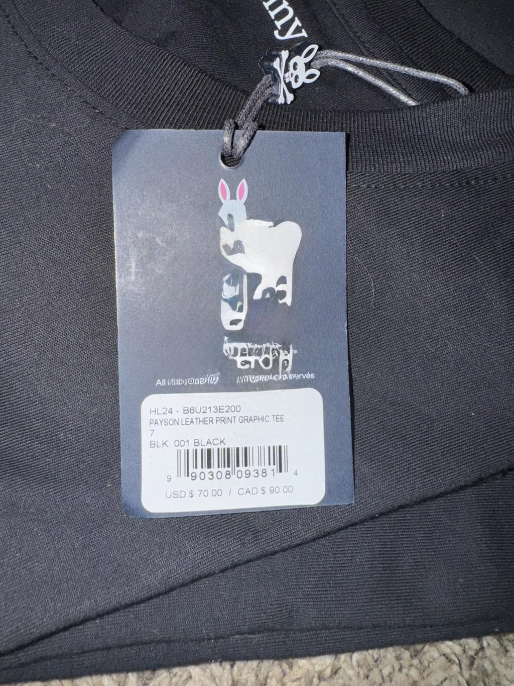NEW Psycho Bunny Payson Leather Print Graphic Tee Black (B6U213E200 001) Sz 7