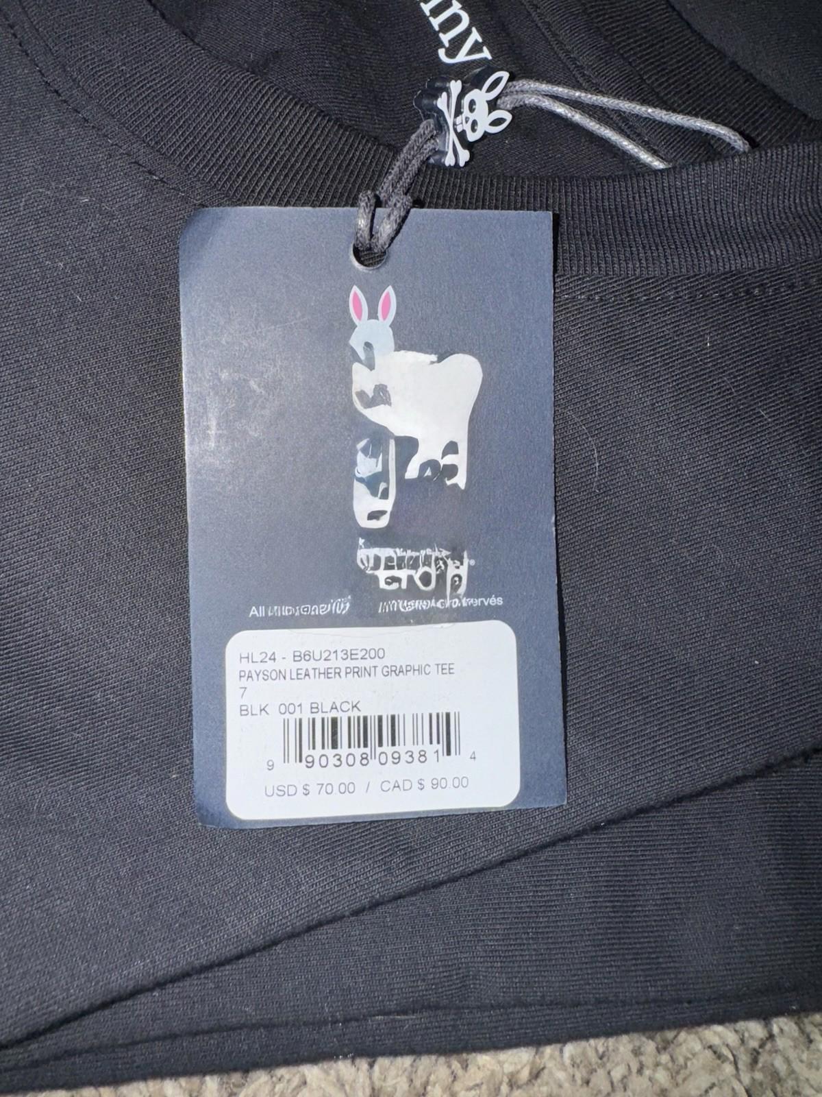NEW Psycho Bunny Payson Leather Print Graphic Tee Black (B6U213E200 001) Sz 7