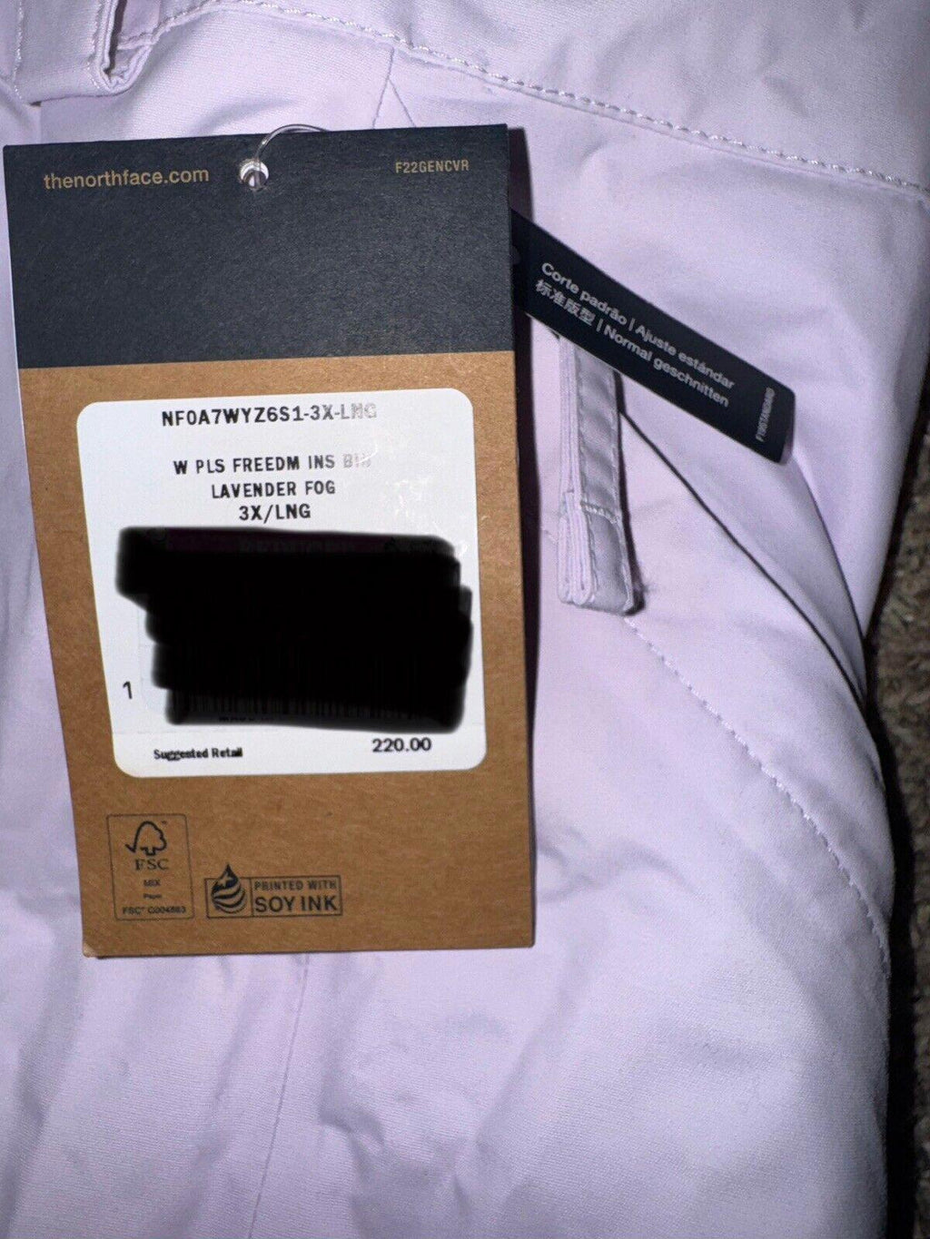 NWT! The North Face women Freedom Insulated bib Lavender 3X