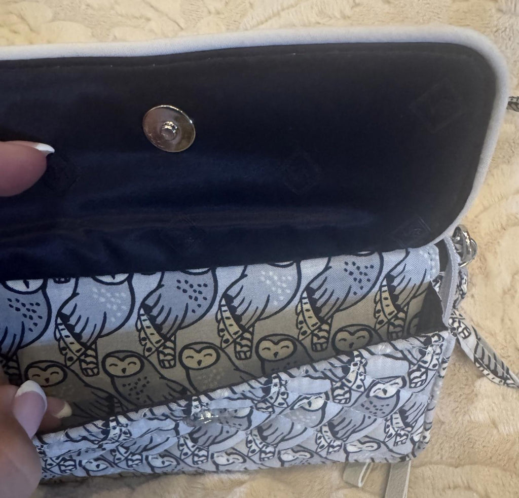 New Vera Bradley All In One Crossbody Wallet Purse Gray Owls (2018-Retired) RFID