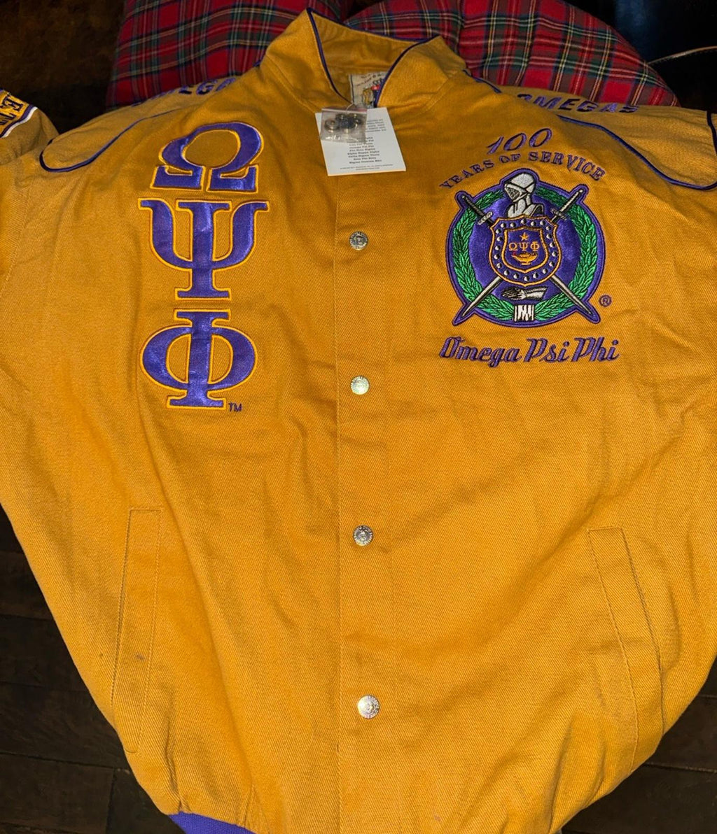 Big Boy Omega Psi Phi Frat Divine 9 S4 Reversible Bomber Jacket Gold- 2XL