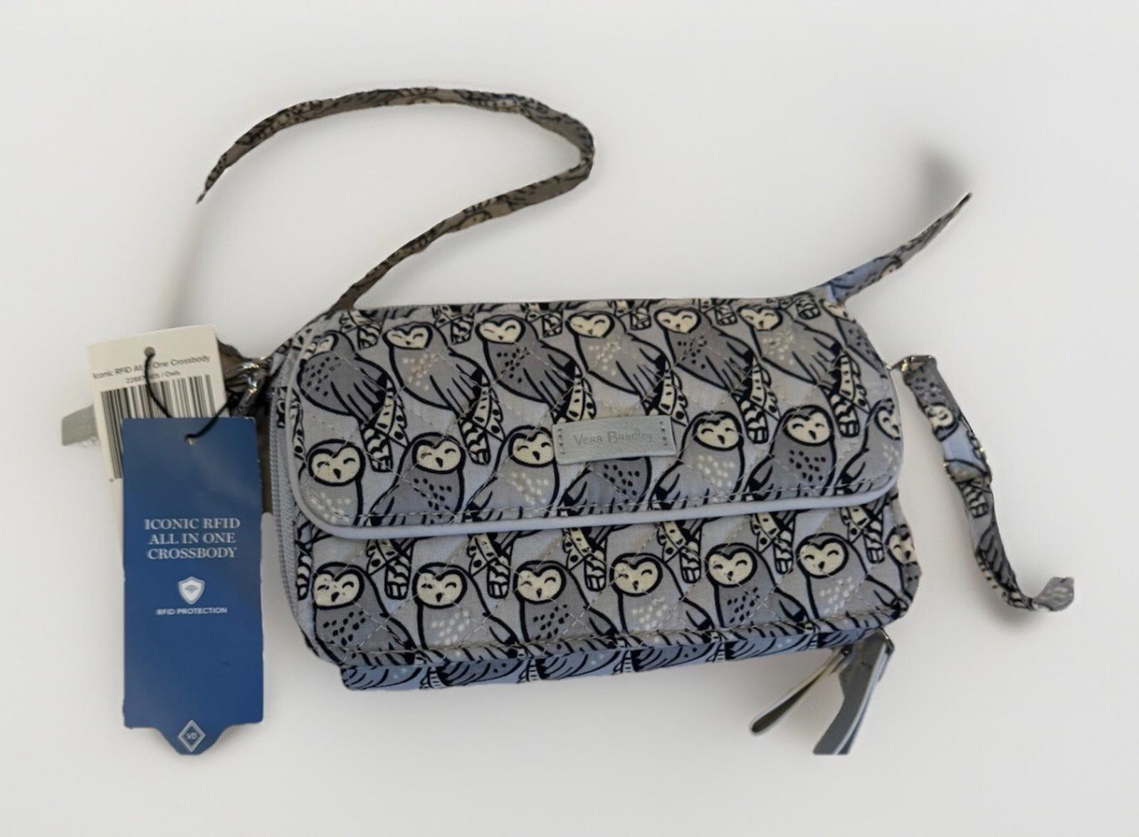 New Vera Bradley All In One Crossbody Wallet Purse Gray Owls (2018-Retired) RFID