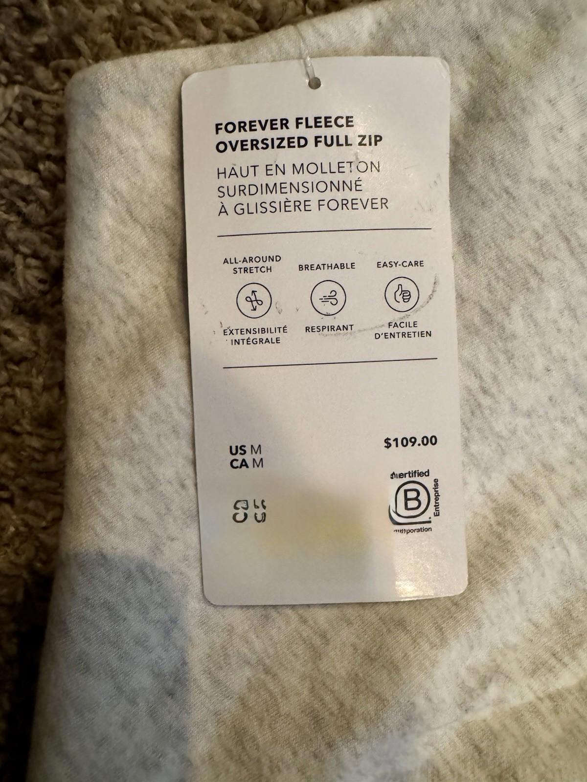 NEW ATHLETA Forever Fleece Oversized Jacket Women's Medium Heather Grey