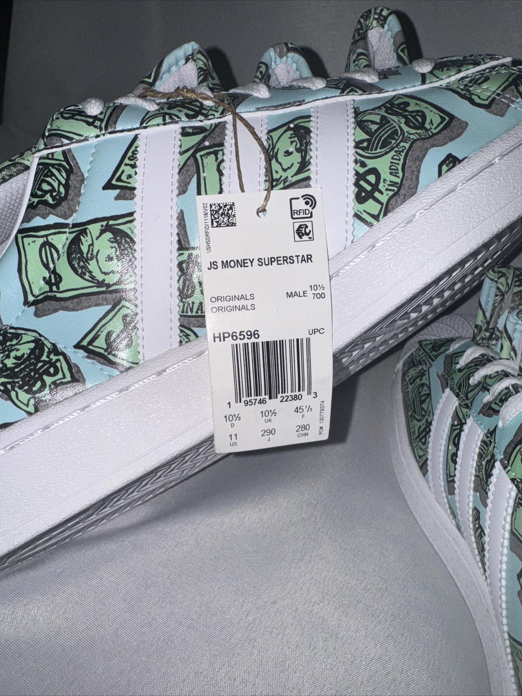 Adidas Jeremy Scott Superstar Money Print Shoe's Green Men's size 10.5, 11