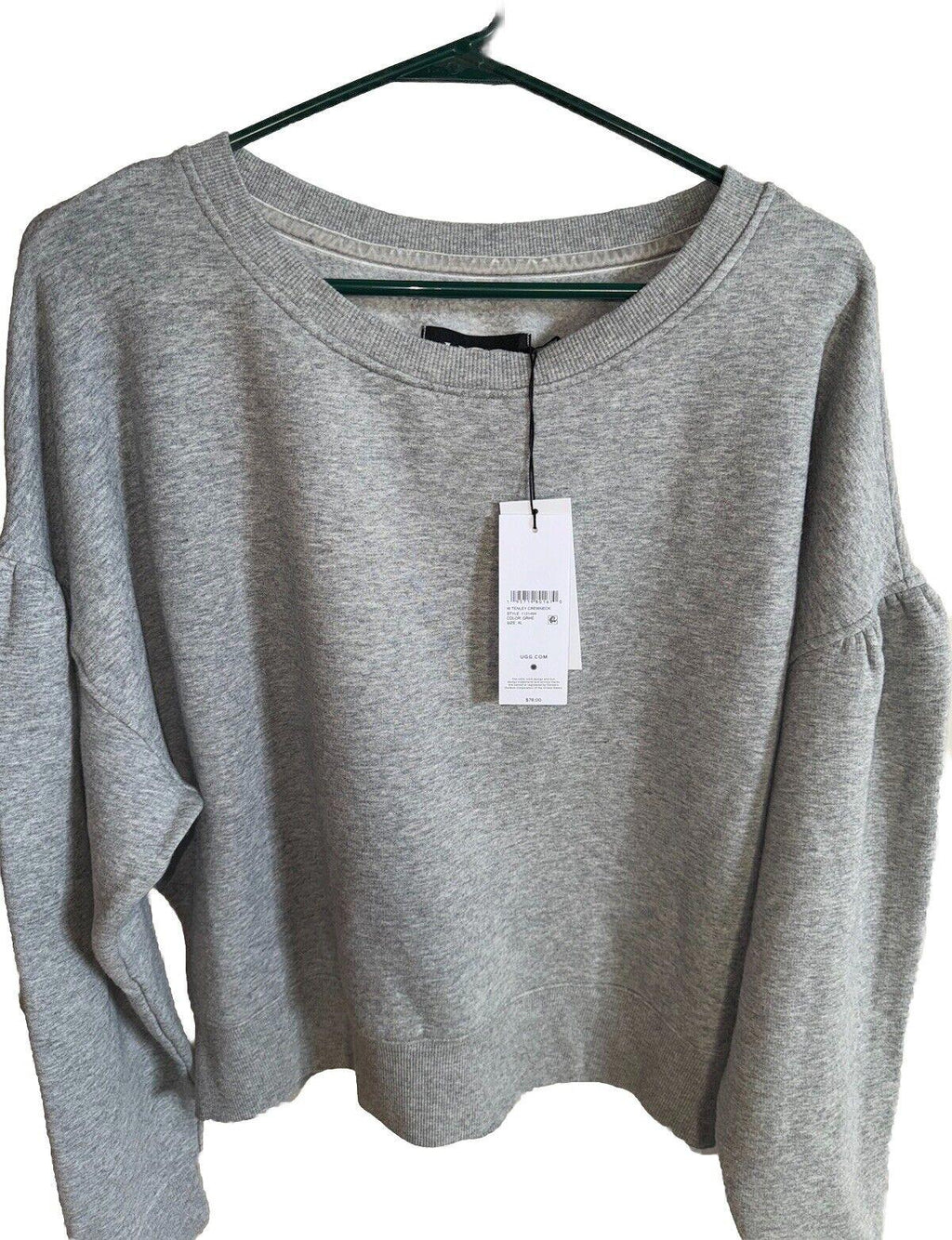 UGG Women Tenley CrewNeck Shirred Sleeve SweatShirt Gray XL