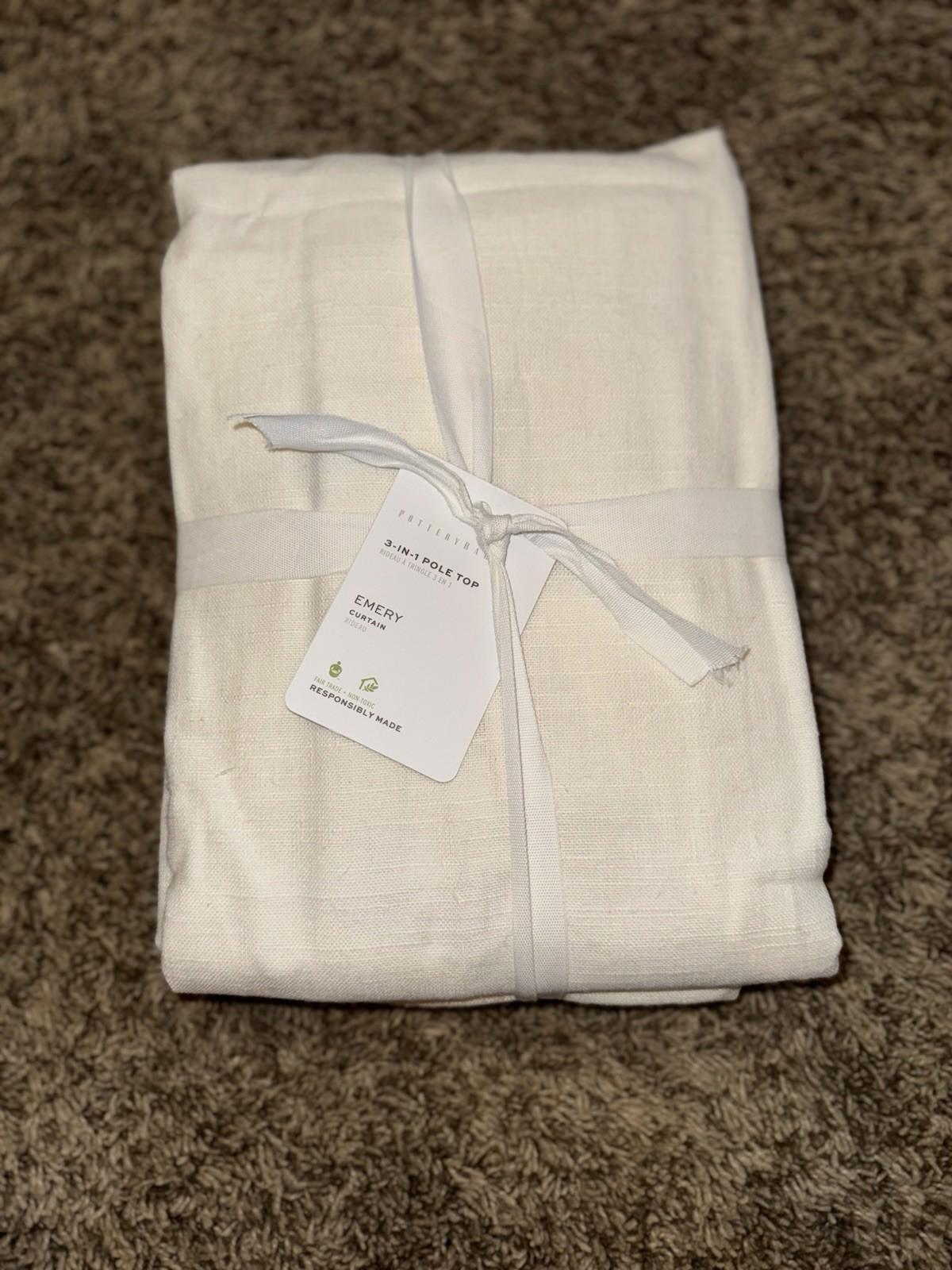 2- Pottery Barn Emery 3-in-1 Pole Top Linen Cotton Lined Curtains 96x65 IVORY