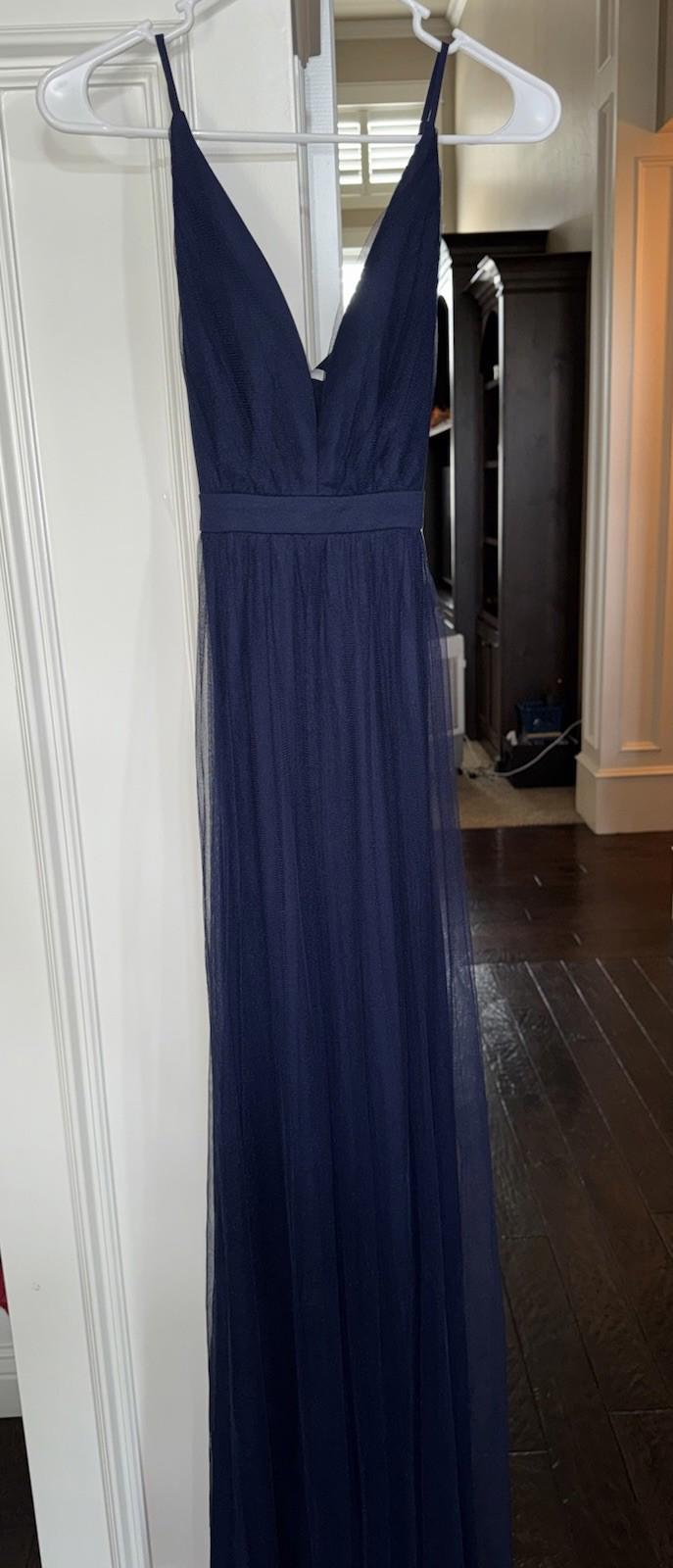 Lulus Rare Beauty Navy Blue Tulle Backless Maxi Dress M NEW!
