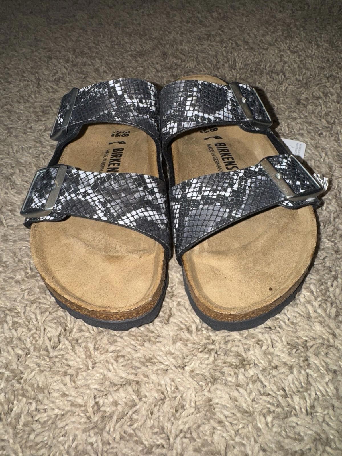 Birkenstock ARIZONA Birko-Flor Snake Print Slide Grey Sandals Women's 7 EUR 38