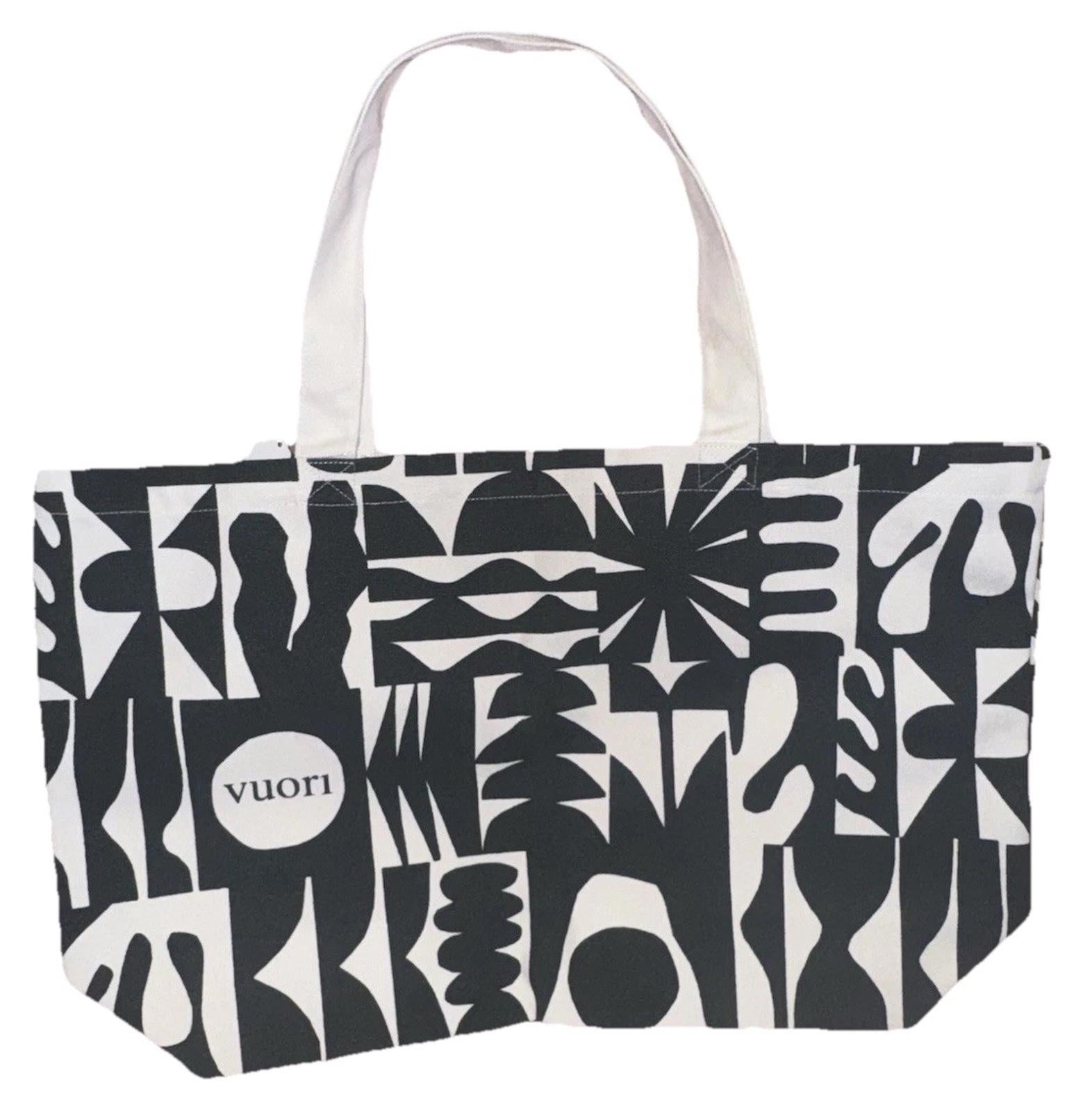 Vuori Canvas Printed Tote Extra Large 24x15 Green/White Double Handles New