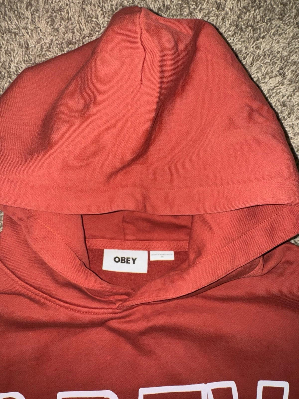 OBEY Rust Logo Long Sleeve Heavy Hoodie Sweatshirt Size Medium NEW